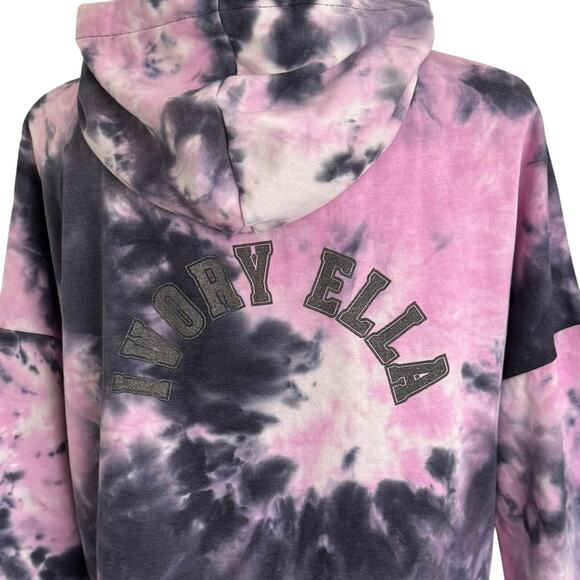 NWOT Ivory Ella Tie Dyed Pink Blue Cropped Hooded Sweatshirt SZ L - Picture 5 of 10